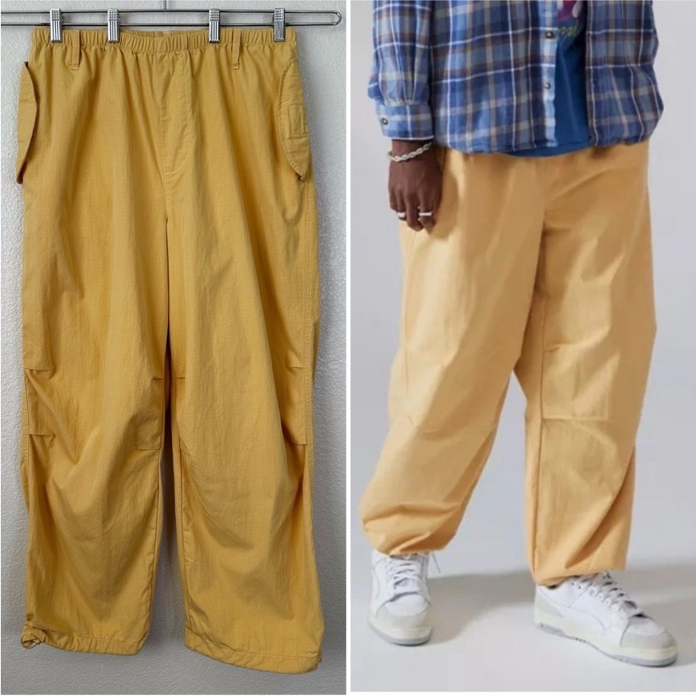 Urban Outfitters BDG Y2K Unisex Yellow Baggy Parachute Pants small utility cargo